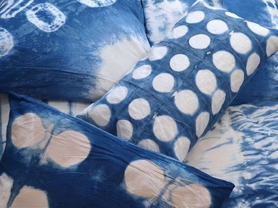 Indigo Interiors Workshop – 3 indigo tie dye techniques – 3 new cushions for your home
